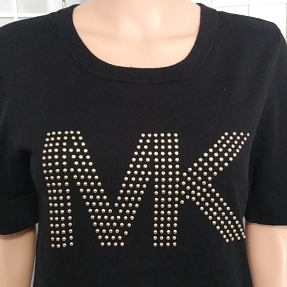 Michael Kors Short-Sleeve Sweater Top – Black – Studded Logo – L – NWT - Picture 3 of 11